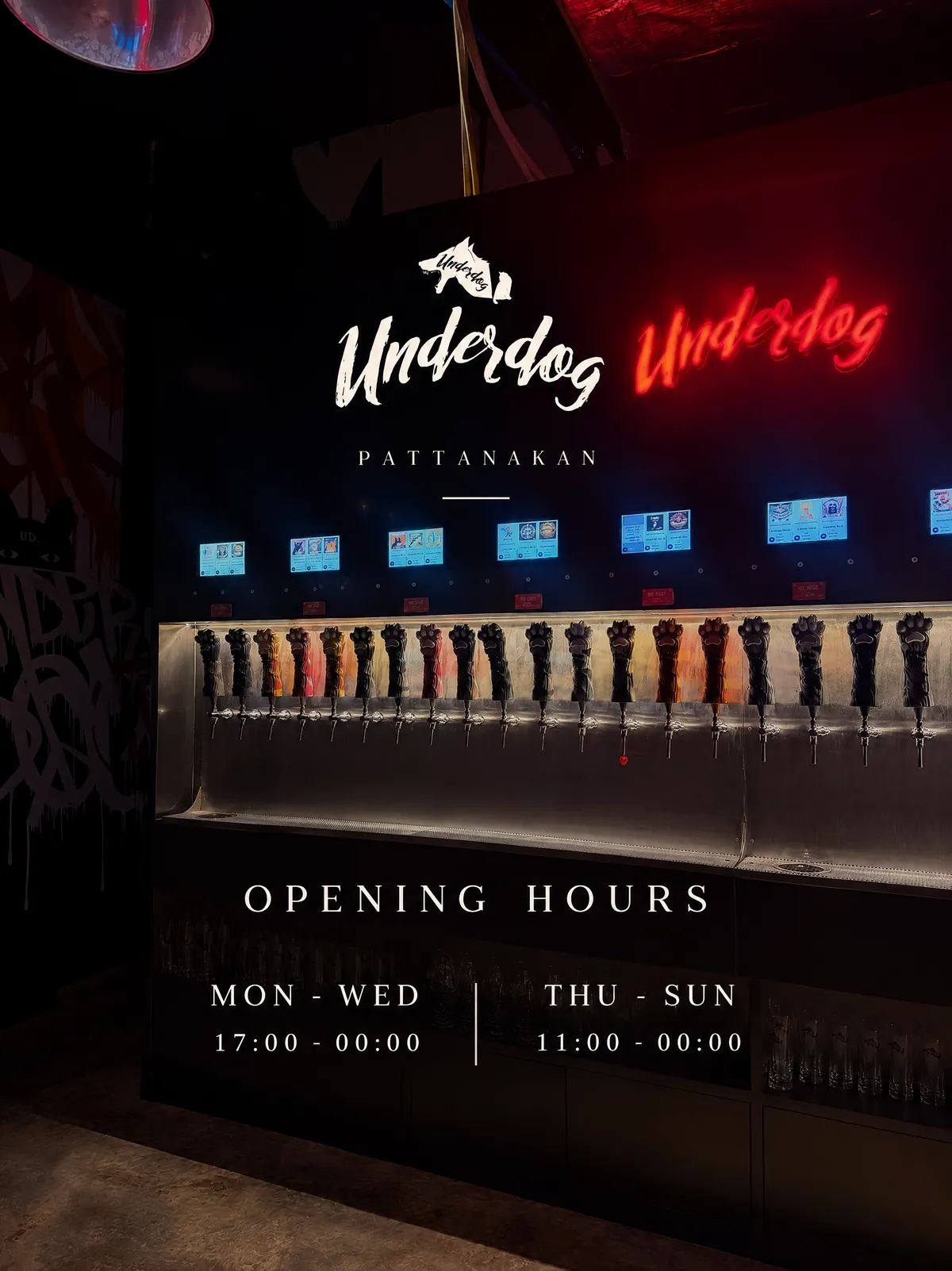 Underdog Pattanakan — Opening Hours: Mon–Wed 17:00–00:00 · Thu–Sun 11:00–00:00